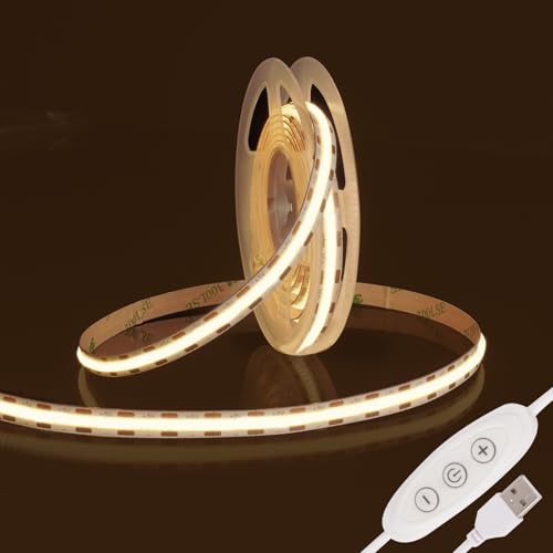 Fosingut COB LED Streifen 2m,5V USB LED Strip Naturweiß Dimmbar,4000k CRI 90+ 960 LEDs Lichtleiste COB Band Selbstklebend Stripes für Küche,TV LED Hintergrundbeleuchtung,Spiegel,PC,Schlafzimmer von Fosingut
