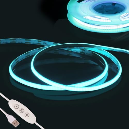 Fosingut Eisblau COB LED Streifen 2m, 5V USB LED Strip Dimmbar,CRI90+ 960 LEDs Lichtleiste Lichterkette COB Band Selbstklebend Stripes für Küche,TV LED Hintergrundbeleuchtung,Spiegel,PC,Schlafzimmer von Fosingut