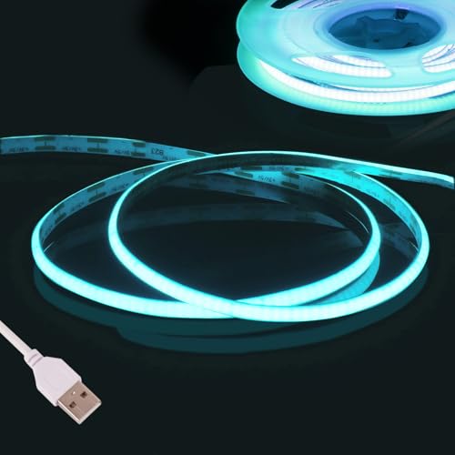 Fosingut Eisblau COB LED Streifen 3m, 5V USB LED Strip 2.7mm,CRI 90+ 480 LEDs/m Lichtleiste Lichterkette LED Band Selbstklebend Stripes für Küche,TV LED Hintergrundbeleuchtung,Spiegel,PC,Schlafzimmer von Fosingut