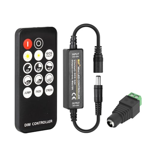 Fosingut RF-Fernbedienung für Einfarbig COB LED Strip, Mini Funk-Ferndimmer 14 Tasten Helligkeitsmodus Effektmodus für COB 3014 5630 5730 3528 LED-Streifen DC5-24V Dimmer Schalter von Fosingut