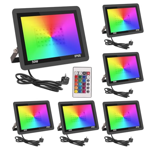 Fosingut RGB LED Strahler Außen 50W,6 Stück Dimmbar LED Scheinwerfer Mit Fernbedienung,IP66 Wasserdicht Farbwechsel Fluter Disco Partylicht Stimmungslicht für Weihnachten,Halloween,Bar,DJ,Feiern,Bühne Fosingut RGB LED Strahler Außen 50W,6 Stück Dimmbar LED Scheinwerfer Mit Fernbedienung,IP66 Wasserdicht Farbwechsel Fluter Disco Partylicht Stimmungslicht für Weihnachten,Halloween,Bar,DJ,Feiern,Bühne von Fosingut