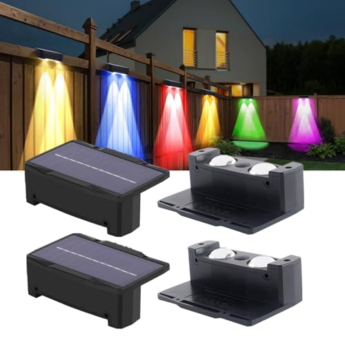Fosingut Solar Wandleuchte Aussen,4 Stück RGB Solarlampen für Außen Garten Dekoration,IP65 Wasserdicht 12 Leuchtmodi Solarleuchten Zaunbeleuchtung,Wandleuchte für Garten,Treppenleuchten,Terrasse,Pool von Fosingut