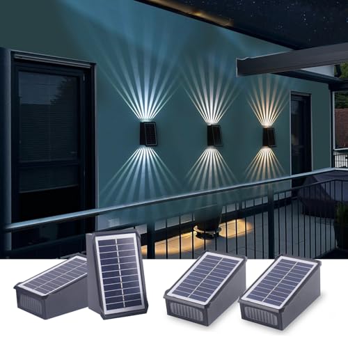 Fosingut Solarlampen für Außen,4 Stück CCT Solar Wandleuchte Aussen Up and Down Leuchten Wasserdicht LED Solar Aussenleuchte,5 Modi Solar Zaunbeleuchtung für Außenwandleuchten Garten,Treppe,Terrasse von Fosingut