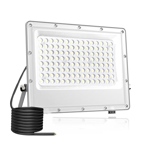 Fosingut LED Strahler Außen, 100W LED Scheinwerfer Innen,Kaltweiß 6500K 144 LEDs Flutlicht Werkstattlampe,IP65 Wasserdicht Wandleuchte Draußen Fluter,10000LM Baustrahler für Garten, Keller, Terrassen von Fosingut
