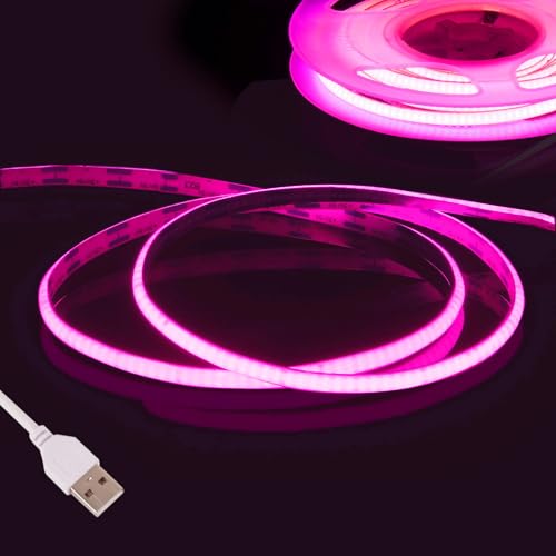 Fosingut Rosa COB LED Streifen 3m, 5V USB LED Strip 2.7mm,CRI 90+ 480 LEDs/m Lichtleiste Lichterkette LED Band Selbstklebend Stripes für Küche,TV LED Hintergrundbeleuchtung,Spiegel,PC,Schlafzimmer von Fosingut