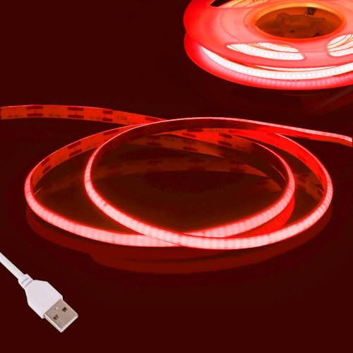 Fosingut Rot COB LED Streifen 3m, 5V USB LED Strip 2.7mm,CRI 90+ 480 LEDs/m Lichtleiste Lichterkette LED Band Selbstklebend Stripes für Küche,TV LED Hintergrundbeleuchtung,Spiegel,PC,Schlafzimmer von Fosingut
