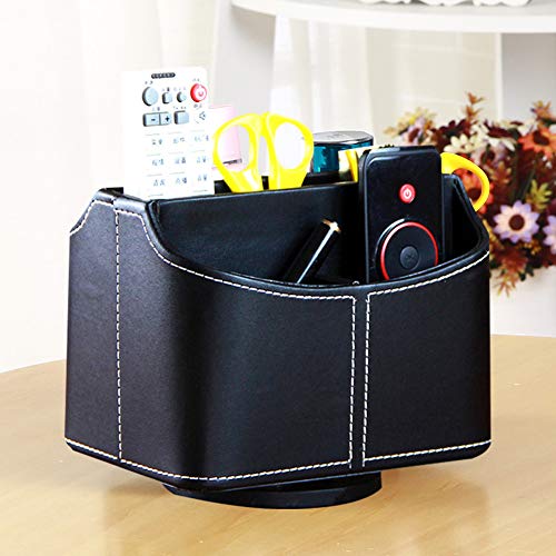 Fosinz Schreibtisch Organizer Kunstleder 360 Drehungen TV Fernbedienungshalter Aufbewahrung Caddy mit 5 Fächern (Schwarz) von Fosinz
