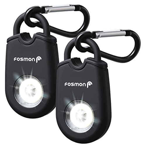 Fosmon - Persönlicher Anti-Aggressions-Taschenalarm - Alarm für Frauen und Männer - 130dB Sirene, hörbar bis zu 180m - Persönlicher Alarm mit Blitzlicht - Mit Karabinerhaken - 2er Pack - Schwarz von Fosmon