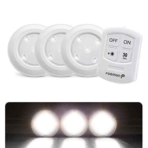 Fosmon Kabellose LED-Spots mit Fernbedienung – LED-Unterschrank-Beleuchtung (5700 K) – LED-Lampen für Küche, Schrank, Theke, Dachboden oder Keller – Set mit 3 Spots + 1 Fernbedienung von Fosmon