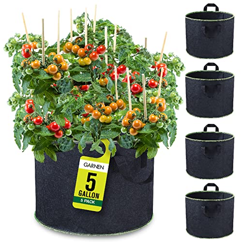 Garnen 19 Liter / 5 Gallone Pflanzsack mit Griffe (5 Pack), Pflanzsäcke aus Vliesstoff, Kartoffelsack, Pflanze Wachsende Tasche mit Verdickten Griffen für Bio Gemüse, Blumen und Pflanzen Eignet von Fosmon