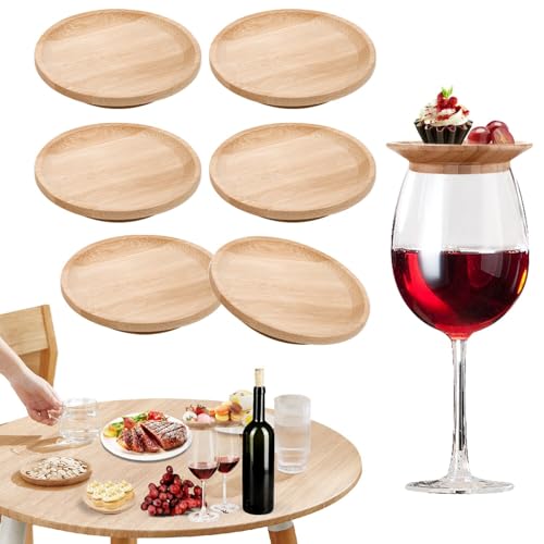 Fosoloni 6 Stück Weinglas Topper Bambus,Weinglas Aufsatz Holz,Vorspeisenteller,Weinglasabdeckungen, Trinkglasdeckel für Desserts,Vorspeise,Weinglas Charcuterie Topper,Party Zubehör von Fosoloni