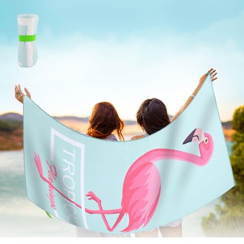 Fosoloni Strandtuch Großes, Mikrofaser Handtuch - 180x90 cm Strandtücher Schnelltrocknend Strandhandtuch Groß, Leichtes und Dünnes Tragbares Microfaser Handtücher Sandfrei (Flamingo) von Fosoloni