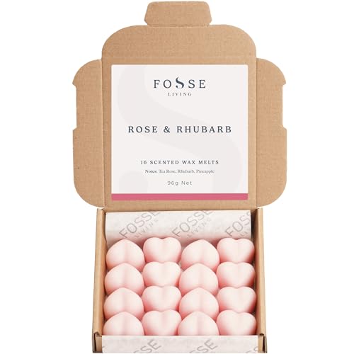 Rose & Rhabarber Stark Duftende Sojawachs-Schmelzherzen | Duftwachs für Duftlampe Teelicht & Elektrisch | Vegan, Plastikfrei & Langanhaltend Wax Melts | 16er Pack von Fosse Living