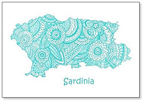 Kühlschrankmagnet, Karte von Sardinien, mit handgezeichnetem Ethno-Muster, Illustration von Foto Magnets