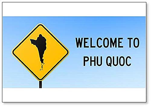 Kühlschrankmagnet, Motiv: Welcome to Phu Quoc mit Karte auf Straßenschild, Illustration von Foto Magnets