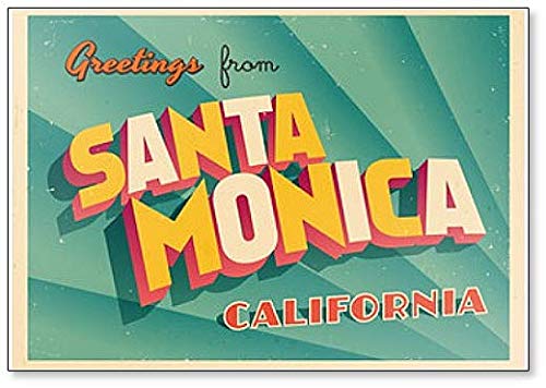 Kühlschrankmagnet, Vintage-Stil, touristische Illustration von Santa Monica, California von Foto Magnets