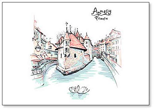 Kühlschrankmagnet, handgezeichnetes Bild von Old City of Annecy, Venedig der Alpen, Frankreich von Foto Magnets