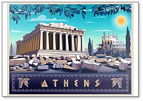Kühlschrankmagnet Akropolis Hill in Athen. Zeichnung Illustration – Kühlschrankmagnet von Foto Magnets
