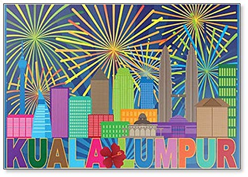 Kühlschrankmagnet Kuala Lumpur Malaysia Skyline Feuerwerk Illustration von Foto Magnets