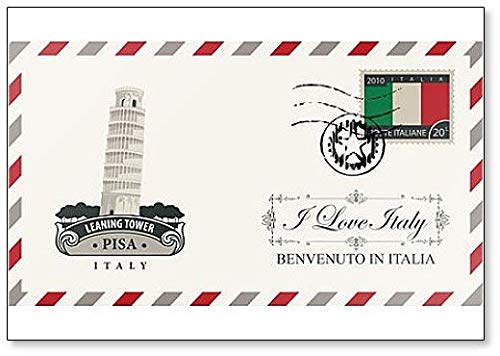 Kühlschrankmagnet Postkarte von Pisa Tower, I Love Italy Illustration von Foto Magnets