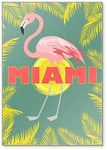 Miami-Schriftzug. Palmblätter, Sonne und rosa Flamingo-Illustration Kühlschrankmagnet von Foto Magnets