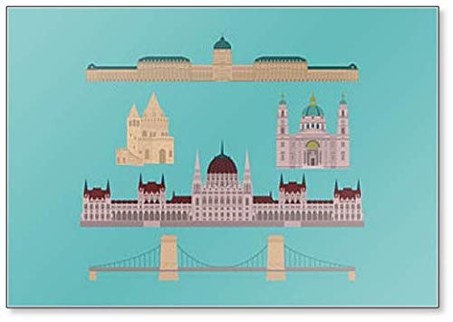 Ungarische Stadt Sehenswürdigkeiten in Budapest. Kühlschrankmagnet, Motiv: Illustration von Foto Magnets