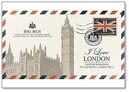 Vintage Postkarte mit Big Ben in London, I Love London UK, abstrakte Illustration Kühlschrankmagnet von Foto Magnets