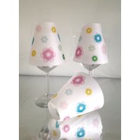 3-Er Set Weinglas Lampenschirm Weinglasschirm Chabby Nostalgie Ornamente Chic Grau Weiss Windlicht Top Geschenk Mitbringsel von FotoServietten