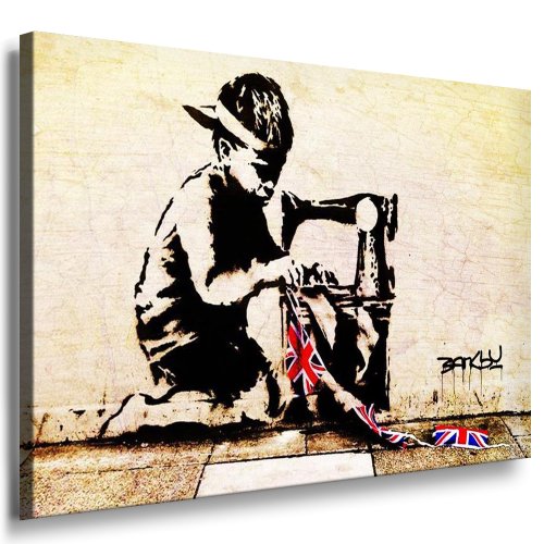 Bild auf Leinwand Banksy Graffiti Art Nr-184986 XXL Wandbilder und Kunstdrucke auf Leinwand Bilder fertig gerahmt auf Holzrahmen - GRÖSSE WÄHLBAR !! kein Poster oder Plakat / Günstiger als Ölbild Gemälde / Leinwanddruck, Keilrahmenbilder (Bild - Farbig - 80x60cm) von Fotoleinwand24