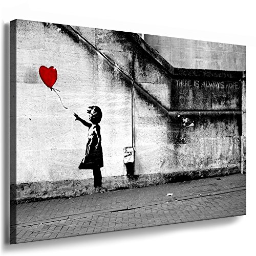 Fotoleinwand24 Bild auf Leinwand - Banksy Graffiti Art There is Always Hope AA0134 / Grau / 120x100 cm von Fotoleinwand24