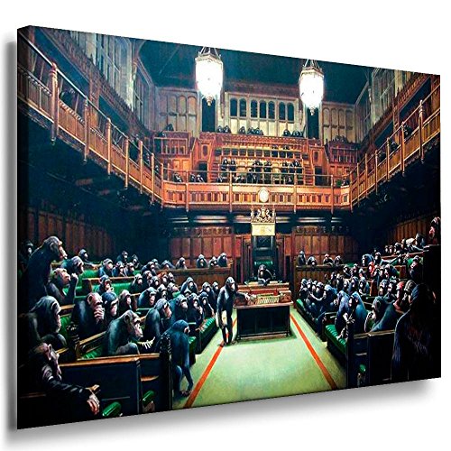 Fotoleinwand24 - Banksy Graffiti Art AFFEN IM PARLAMENT / AA0001 / Fotoleinwand auf Keilrahmen/Farbig / 100x70 cm von Fotoleinwand24