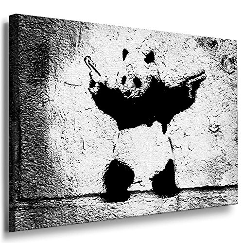 Fotoleinwand24 - Banksy Graffiti Art Gun Panda / AA0025 / Fotoleinwand auf Keilrahmen/Schwarz-Weiß / 70x50 cm von Fotoleinwand24