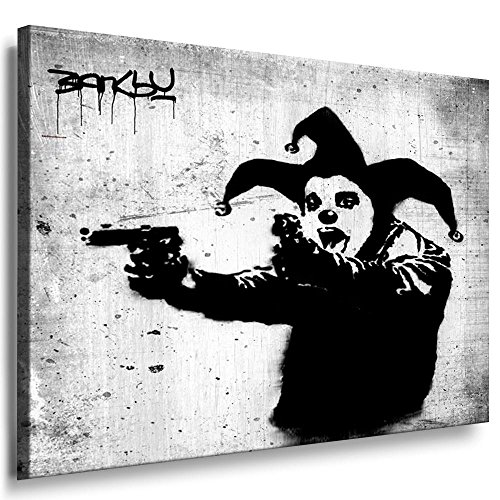 Fotoleinwand24 - Banksy Graffiti Art Jester / AA0027 / Fotoleinwand auf Keilrahmen/Schwarz-Weiß / 60x40 cm von Fotoleinwand24