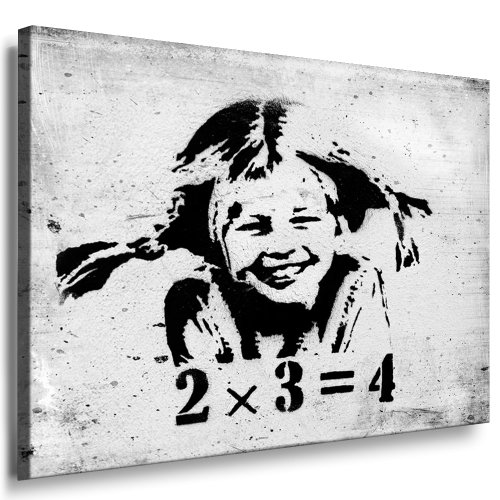 Fotoleinwand24 - Banksy Graffiti Art "2x3=4" / AA0117 / Bild auf Keilrahmen / Schwarz-Weiß / 60x40 cm von Fotoleinwand24