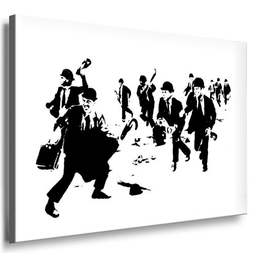 Fotoleinwand24 - Banksy Graffiti Art Revolte / AA0122 / Bild auf Keilrahmen/Schwarz-Weiß / 100x70 cm von Fotoleinwand24