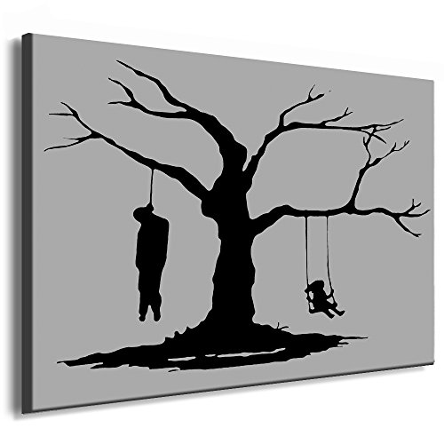 Fotoleinwand24 - Banksy Graffiti Art Sucide Tree / AA0129 / Bild auf Keilrahmen/Grau / 80x60 cm von Fotoleinwand24