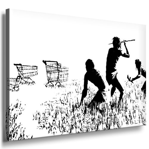 Fotoleinwand24 - Banksy Graffiti Art Trolley Hunters / AA0137 / Bild auf Keilrahmen/Schwarz-Weiß / 100x70 cm Fotoleinwand24 - Banksy Graffiti Art Trolley Hunters / AA0137 / Bild auf Keilrahmen/Schwarz-Weiß / 100x70 cm von Fotoleinwand24
