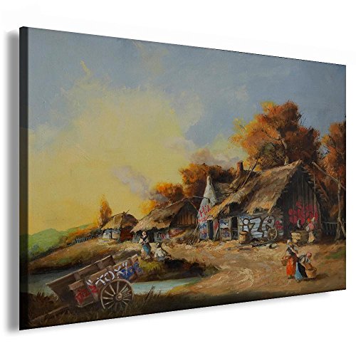 Fotoleinwand24 - Banksy Graffiti Art Village Landscape / AA0014 / Fotoleinwand auf Keilrahmen/Farbig / 120x80 cm von Fotoleinwand24