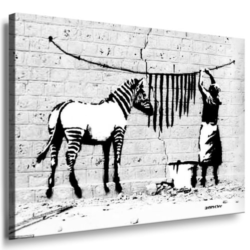 Fotoleinwand24 - Banksy Graffiti Art Washed Zebra / AA0138 / Bild auf Keilrahmen/Weiß / 100x70 cm von Fotoleinwand24