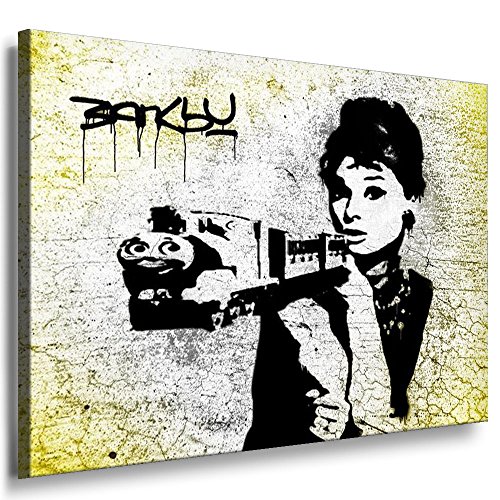 Fotoleinwand24 Bild auf Leinwand - Banksy Graffiti Art Audrey Hepburn AA0088 / Gelb / 120x100 cm von Fotoleinwand24