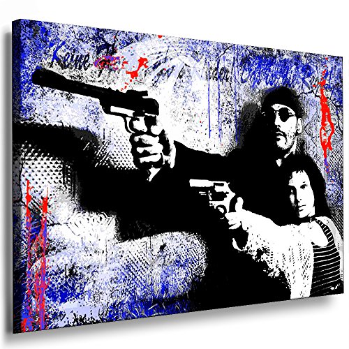 Fotoleinwand24 Bild auf Leinwand - Banksy Graffiti Art Leon Der Profi AA0164 / Blau / 120x100 cm von Fotoleinwand24