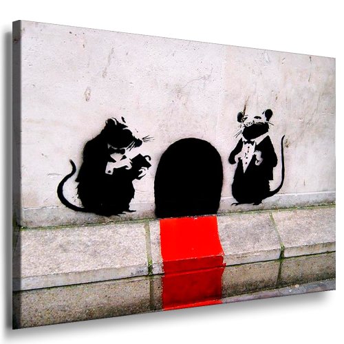 Fotoleinwand24 Bild auf Leinwand - Banksy Graffiti Art Mouse AA0113 / Sepia / 120x100 cm von Fotoleinwand24