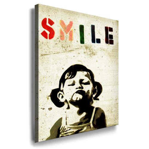 Bild auf Leinwand Banksy -Smile- (80x120cm) von Fotoleinwand24