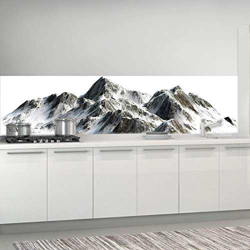 ForWall Fototapete Küche Vlies Tapete Felsige Spitzen bedeckt mit Schnee Wanddeko VEK (250cm. x 60cm.) AMF10631VEK Natur Landschaft Berge Gebirge Schnee Winter von Fototapete Consalnet