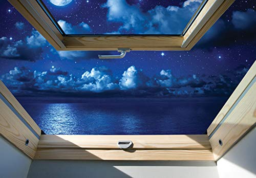 Forwall Fototapete Fenster Nachthimmel 3D Effekt Wolken Optik Wohnzimmer Schlafzimmer Vlies Tapete Wandtapete UV-Beständig Montagefertig (10409, VEM (104x70,5 cm) 1 Bahn) von Fototapete Consalnet