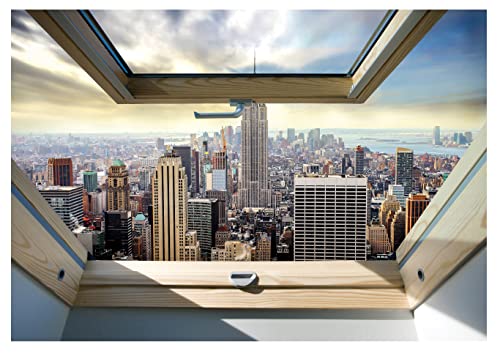 Forwall Fototapete Fenster New York 3D Effekt Aussicht Wandilussion Optik Wohnzimmer Schlafzimmer Vlies Tapete Wandtapete UV-Beständig Montagefertig (10415, V8 (368x254 cm) 4 Bahnen) von Fototapete Consalnet