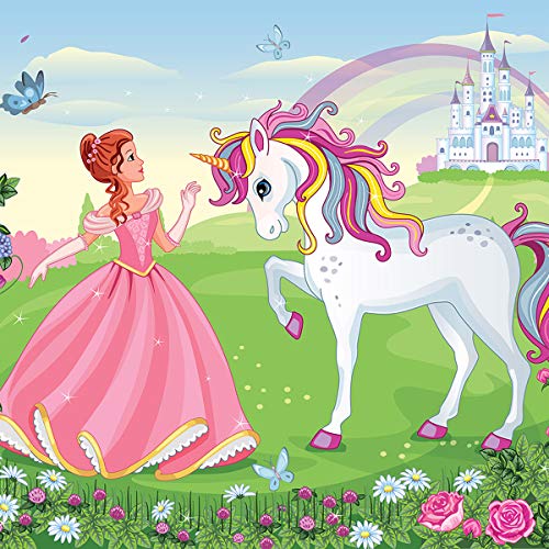 Forwall Fototapete Vlies Tapete Prinzessin Kinderzimmer - Mädchen Einhorn Schloss Blumen Moderne Wanddeko Wandtapete für Kinder 13238V4 254cm x 184cm von Fototapete Consalnet