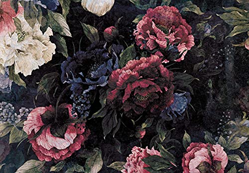 Forwall Fototapete Blumen Vintage Retro 3D Pfingstrosen Dunkel Rosen Wohnzimmer Schlafzimmer Vlies Tapete Wandtapete UV-Beständig Montagefertig (13534, VEXXXXL (416x290 cm) 4 Bahnen) von Fototapete Consalnet