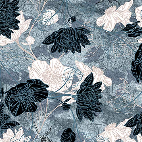 Forwall Fototapete Vlies Tapete Wanddeko Blumen Schwarz Weiß - Blau Pfingstrosen Moderne Wanddekoration 13522V4 254cm x 184cm Schlafzimmer Wohnzimmer von Fototapete Consalnet