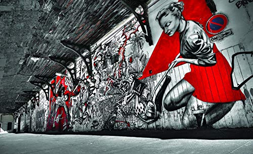 Forwall Fototapete Vlies Tapete Wanddeko Graffiti Mauer - Grau Rot Frau Moderne Wanddekoration 10517VEXL 208cm x 146cm Schlafzimmer Wohnzimmer von Fototapete Consalnet